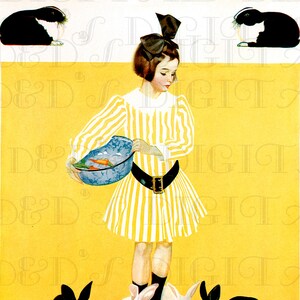 Bright Yellow Spring Bunnies. VINTAGE Rabbit Illustration. Bunny ...