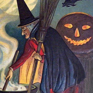 Witch VINTAGE Illustration. Vintage Halloween Digital Download. Vintage Jack O&#39;Lantern Halloween Image. Witch Cauldron Printable Image.