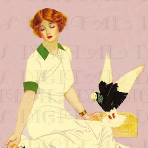 FLAPPER nutre bellissimi piccioni. ILLUSTRAZIONE VINTAGE Art Deco Digital Fashion. Download digitale. Stampa vintage Coles Phillips
