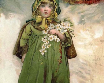 Viktorianische Blumen Illustration: Vintage Mädchen Illustration