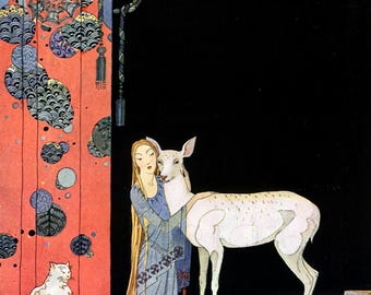 Vintage Virginia Sterrett Print: Princess and Fawn Fairy Tale Illustration (Digital Download)