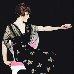 Coles Phillips Vintage Print: "Another Cup Of Tea Please" Digital Illustration (Digital Download) image 1
