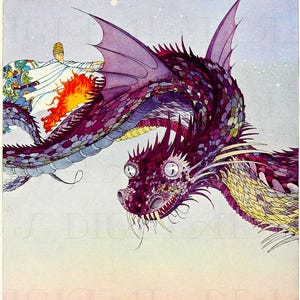 Art Deco Princess Riding Flying Dragon Illustration: Virginia Sterrett Vintage Print (Digital Download)
