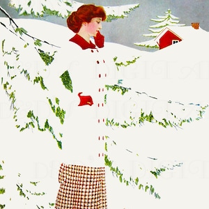 Art Deco Lady at Winter Picnic. Vintage Coles Phillips Illustration (Digital Download)