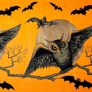 1920s Halloween Owls Illustration: Vintage Crepe Paper Art (Digital Download