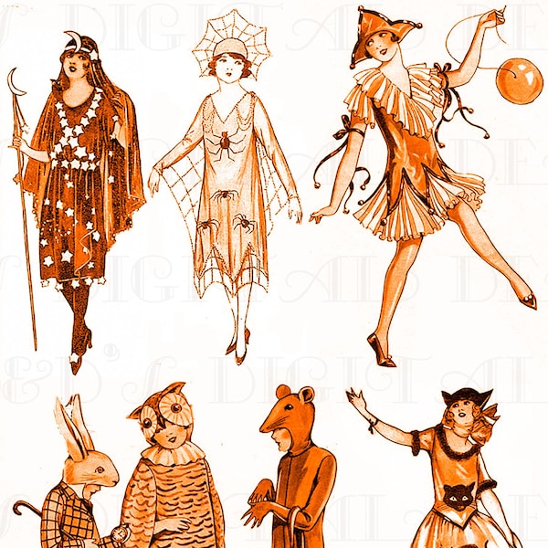 Traumhaft! Art Deco HALLOWEEN Kostüme! Vintage Digital Halloween Download. 1920er Jahre Halloweenkostüme! 3 VERSCHIEDENE FARBEN!