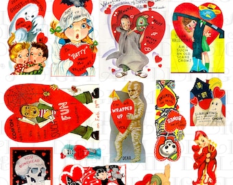 Rare! HALLOWEEN Themed VALENTINES! Digital Vintage Valentine COLLAGE. Digital Valentine Clip Art Download! All Sizes