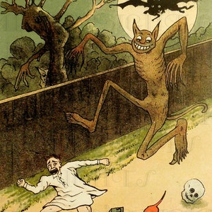 Descarga digital de Halloween de época poco común. Persecución del diablo. Extraño. Poco convencional