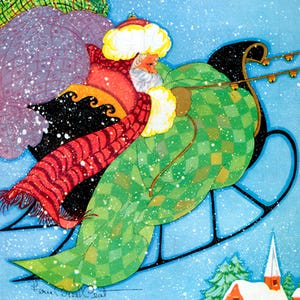 FANTASTICO Art Deco Santa Claus and Sleigh. VINTAGE DIGITAL Illustration. Digital Christmas Download