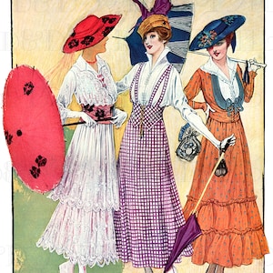 Art Nouveau Fashion Print: Three Gowned Ladies Vintage Illustration (Digital Download