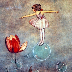 Teeny FAIRY Balances on Soap BUBBLE!  Vintage Fairy. Fairy Digital Download. Digital Fairy Download. Vintage Digital Fairy Print!