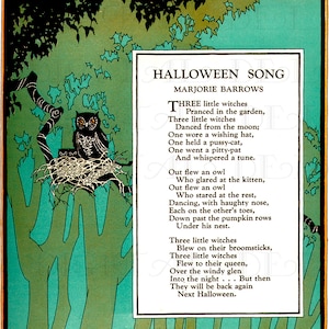 Halloween Poem! Owl. RARE Halloween Digital Download Poem. Vintage Halloween Digital Download. Vintage Illustration. Scanned From ORIGINAL!
