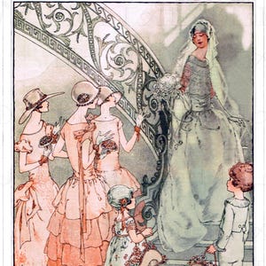 Art-deco bruidsillustratie jaren 1920: vintage trouwkunst om af te drukken, knutselwerk (digitale download)