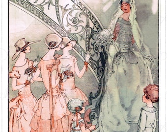 1920s Art Deco Bride Illustration: Vintage Wedding Art To Print, Use in Crafts (Digital Download)