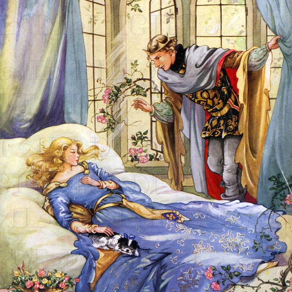 SLEEPING Beauty! Vintage Fairy Tale Illustration. Digital Fairy Tale Download. Vintage Digital Fairy Tale Print. Fairy Tale Image.