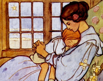 Mother With Sleeping Child. Perfect for MOTHER'S DAY. Digital Vintage Illustration. DIGITAL Vintage Download. Perfect for Paper Crafts.