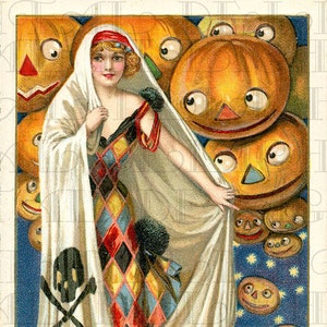 Mysterious Edwardian Masquerade Lady. HALLOWEEN Digital Download. VINTAGE Illustration. Vintage Halloween. Scanned From Original Postcard