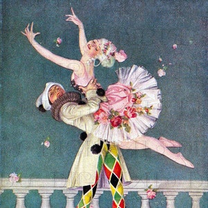 Bailarinos de MÁSCARAS! Ilustração Vintage Deco Flapper. Download digital Art Déco da VANITY Fair. Impressão digital Deco Flapper.
