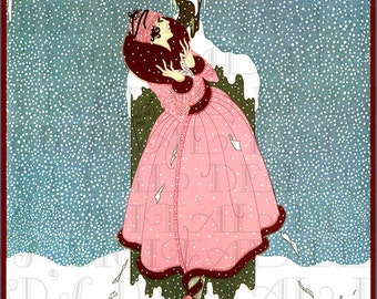 STUNNING Snow Scene. ERTE Art Deco Flapper. Fashion Book Plate. Vintage Illustration. Art Deco DIGITAL Download.