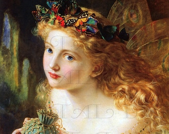 Fairy With Butterfly Crown! Digital FAIRY Vintage Illustration. DIGITAL Fairy Download. VINTAGE Fairy Digital Print.