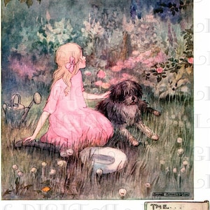 The DOG STAR! Enchanting Vintage Child and Dog Illustration. Dog Digital Download. Digital Dog Printable Image! Anne Anderson.