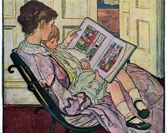 Jessie Wilcox Smith Digital VINTAGE Illustration. Mother Child DIGITAL Reading Download. Digital Book Vintage Print. Three Little Pigs.
