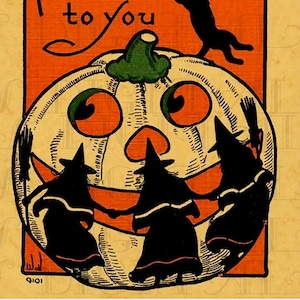ハッピーハロウィーンをお届けします！ヴィンテージハロウィーンポストカードのデジタルダウンロード。ヴィンテージハロウィーンイラスト。デジタルハロウィーンプリント。