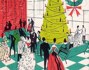 Retro DIGITALE Vintage Weihnachtsfeier. Vintage digitale Weihnachtsillustration. 1950er Jahre Digitaler Weihnachtsdownload. Digitale Weihnachtskarte.