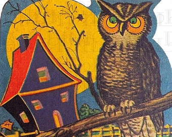 OWL Trix or Treats! Vintage Halloween Illustration. Digital HALLOWEEN Download. Vintage DIIGITAL Halloween Owl Download. Printable Halloween