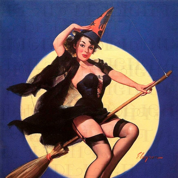 Saucy Sexy PINUP WITCH! Vintage Halloween Pinup Illustration. Halloween Pinup VINTAGE Digital Download. Mid Century Halloween Pinup!