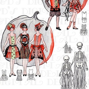 Art Deco HALLOWEEN Kostüme! Vintage Halloween DIGITAL Download. 1920er Jahre Halloween Kostüm Illustration. Jazz Age Halloween Kostüme Druck.