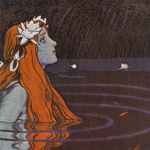 Art Nouveau Mermaid Print: Goldfish Fairy Tale Illustration (Digital Download)