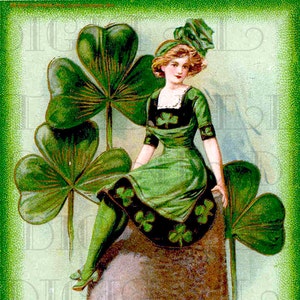 Lassie irlandesa sobre o chapéu! Dia de São Patricio! Download digital de imagem vintage para impressão. Uma de nossas imagens de pechincha de 1,49!