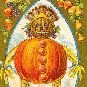 L'homme citrouille végétarien ! CARTE POSTALE D'ACTION DE REMERCIEMENT vintage. Illustration vintage de Thanksgiving. Téléchargement numérique de Thanksgiving.