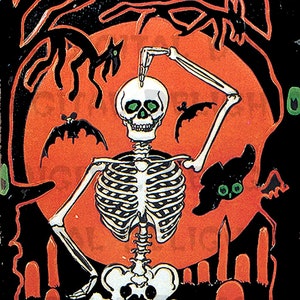 HALLOWEEN Digital Download. Vintage Illustration. Delightful Dancing Skeleton Diecut