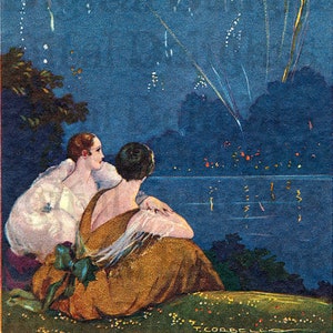 Starry Starry Night. Art Deco Flappers Postcard. VINTAGE Digital Illustration. Art Deco Digital Download