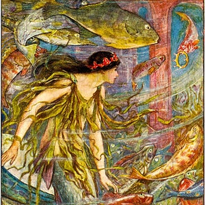 Striking MERMAID! Vintage Fairy Tale Book Illustration. Vintage DIGITAL Mermaid Download. Mermaid Digital Download. Printable Mermaid Image.