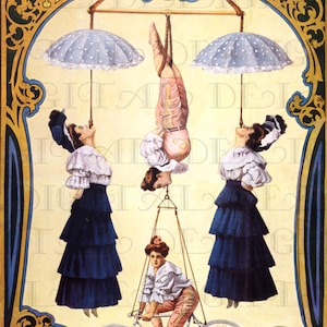 Affiche de cirque antique étrange et étrange. Illustration vintage de femmes aériennes. TÉLÉCHARGER Cirque numérique vintage. impression de cirque vintage.
