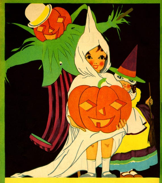 Vintage Halloween Kids Costume Print: 1930s Storybook Illustration (Digital Download)