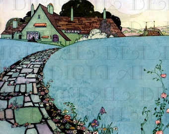 Vintage 1920s Cottage Illustration: Garden Path Print (Digital Download)