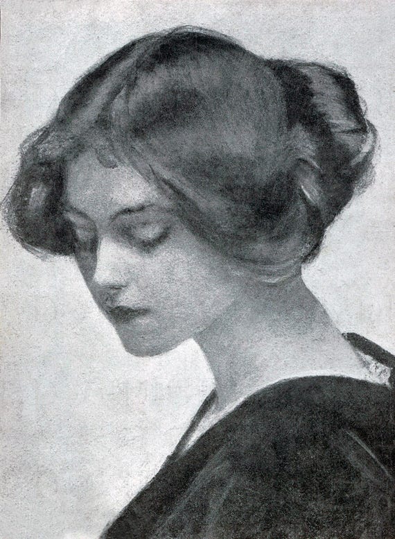 Art Nouveau Lady Portrait: Vintage Printable Image (Digital Download 7.333x10")