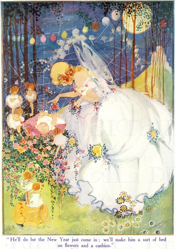 希少なヒルダ・カウハムの美しい妖精。ヴィンテージデジタルイラスト