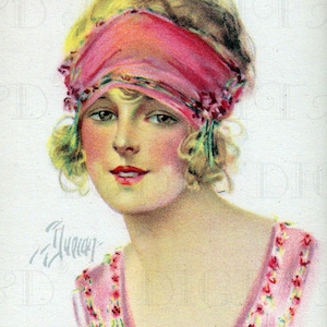 Pretty Pink Hairband. FLAPPER. VINTAGE Digital Illustration. Fashion DIGITAL Download. Vintage Digital Print