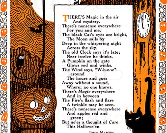 Large RARE Splendiferous Halloween Digital Download Poem. VINTAGE Halloween Digital DOWNLOAD. Vintage Illustration