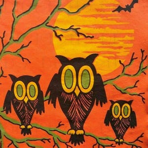 GIANT Eyes OWLS!! Vintage Halloween Crepe Paper Illustration. Digital HALLOWEEN Download. Vintage Halloween Illustration.
