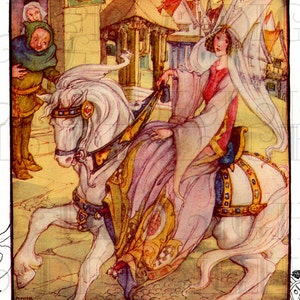 GORGEOUS Princess On Horseback! Vintage Digital Mother Goose Illustration. Digital Vintage Nursery Rhyme Dowload. 2 PAGES! Anne Anderson!