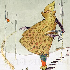 Modieuze fantastische flapper die vogels voedt! VINTAGE digitale deco-illustratie. Vintage digitale download. Vintage digitale art-decoprint.