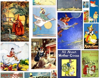 Talloze vintage moeder de gansillustraties: digitale collagekunstafdruk (digitale download)