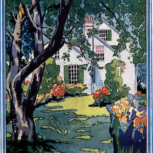 Lovely Storybook COTTAGE Encased With Trees!VINTAGE 1920s Cottage ILLUSTRATION. Digital Download. Vintage Cottage Printable Image.