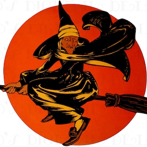 Vintage Halloween Witch Illustration: Printable Die Cut Decoration (Digital Download)